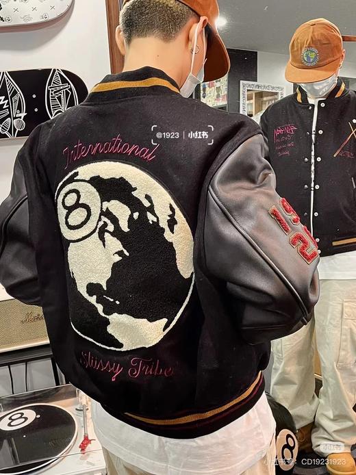 F031011黑8拼接皮袖薄款定织定染毛呢面料男女同款棒球服外套 商品图8