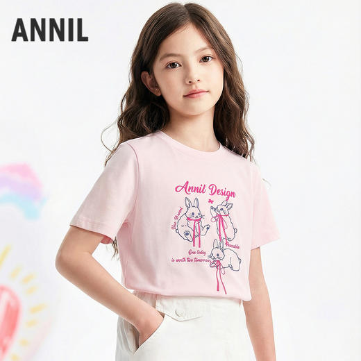 女童圆领短袖针织衫夏季新款安奈儿童装EG621764 商品图1