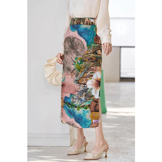 剩S/M/L 米思阳2025春季新款时尚水墨印花半身裙设计感度假穿搭裙子女5450 商品图4