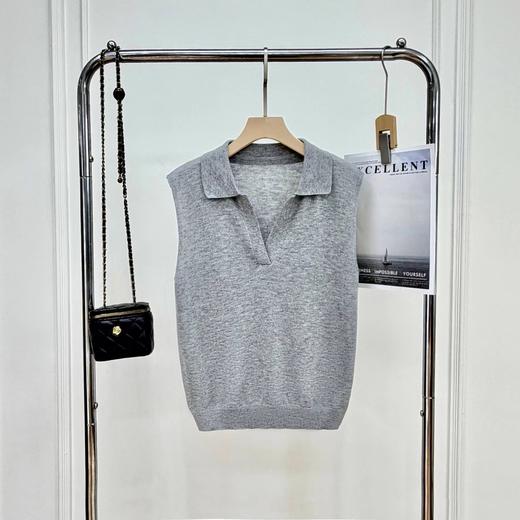 F031002早春新款松弛老钱风polo领无袖羊毛背心针织上衣 商品图1