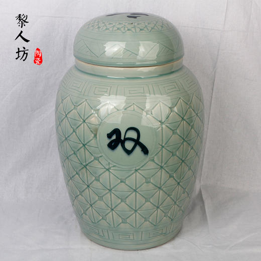 双层盖大号骨灰罐 福禄双全直身大口影青陶瓷捡骨罐 商品图1