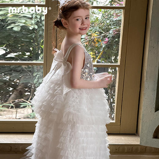 mr.baby女童亮片网纱公主裙白色蛋糕裙蓬蓬裙生日表演礼服连衣裙 商品图4