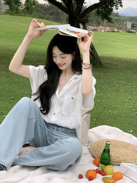 【爆单五天发货！显白又旺财的车厘子红】天丝亚麻翻边短袖衬衫 商品图7