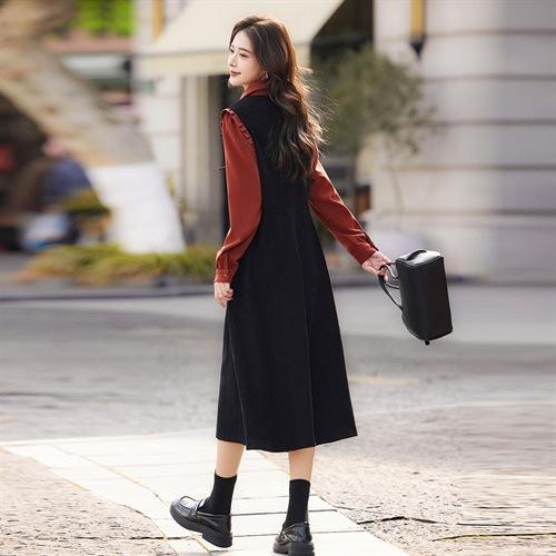 早春新款法式穿搭一整套连衣裙学院风气质减龄假两件裙子ZLF27112 商品图3