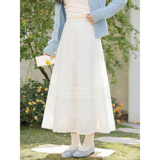 鹿向南「温柔赴约」米白色蛋糕半身裙女春夏新款宽松长款A字裙子 商品图1