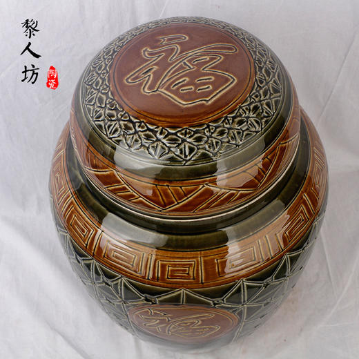 陶瓷骨灰坛双盖福禄双全大号雕刻罐形陶瓷骨灰罐 商品图3