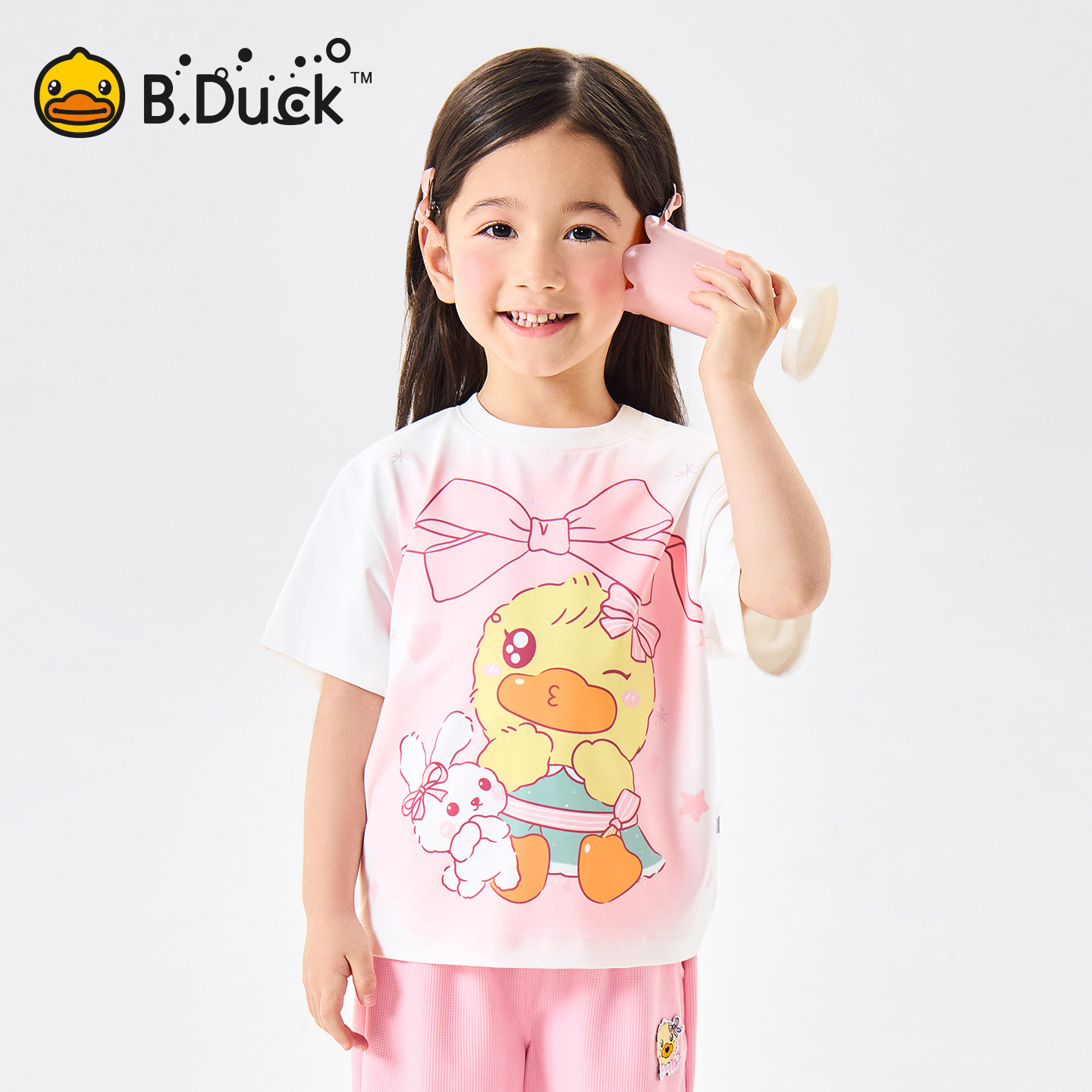 [冰感]bduck小黄鸭童装女童T恤儿童短袖夏装宝宝凉感上衣90-150 FF2701070