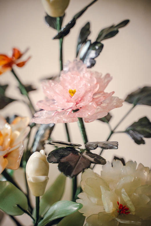 独角鹿西洋古董20世纪中国出品传统东方花卉纹景泰蓝盆装饰「圣洁华贵」珍宝像生盆景一对 商品图5