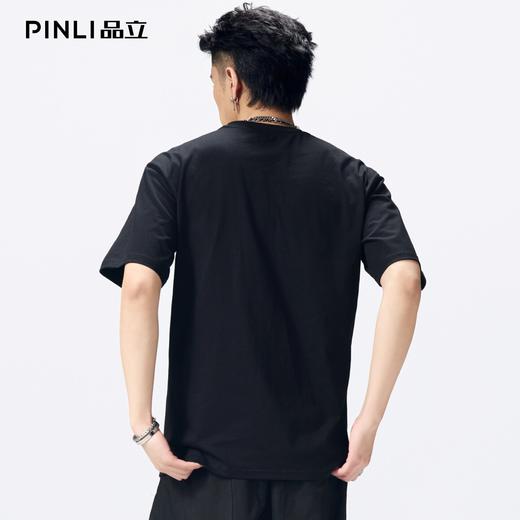 PIJNLI品立2026夏季新款青年植物烫钻圆领落肩短袖T恤上衣潮牌男BG262111014 商品图2