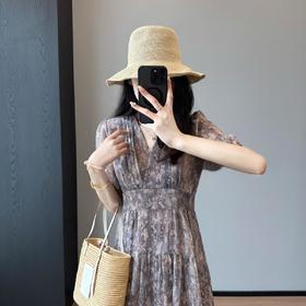【上身美到冒泡！超绝气质感的印花雪纺收腰连衣裙】气质印花雪纺连衣裙法式