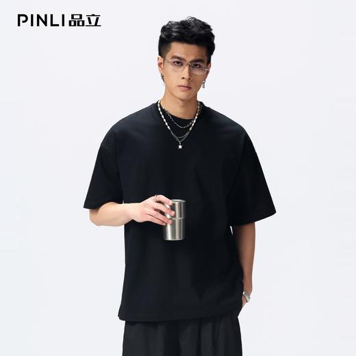 PINLI品立2026夏季新款男士重磅厚版宽松圆领落肩袖短袖T恤上衣潮GD262111031 商品图0