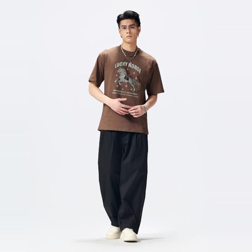 PINLI品立2026夏季新款男士马年字母印花烫钻圆领短袖T恤上衣潮牌BG262111015 商品图4