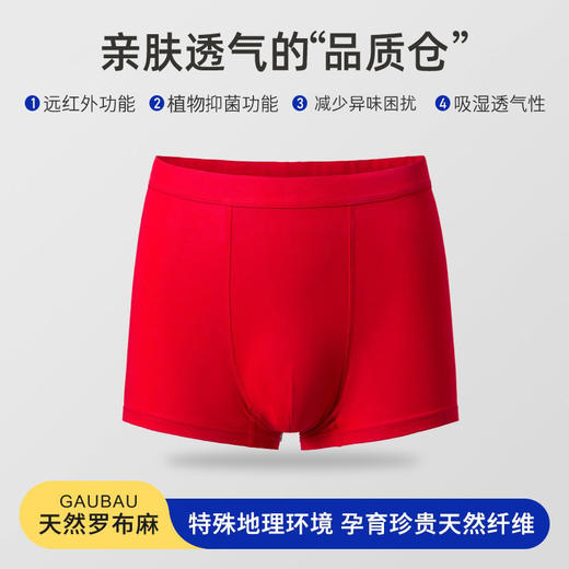 爆款🔥🔥🔥【戈宝红麻】GAUBAU罗布麻内裤 保健内裤男 高档平角抗菌内裤 透气宽松四角裤 商品图3