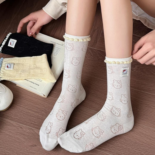 4双一组！春夏卡通kitty猫布标女袜棉袜 彩色泡泡口 轻薄镂空网眼 柔软透气 可爱满分 商品图4