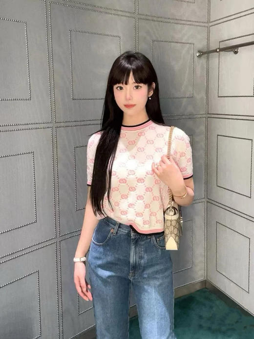 古驰嵌花圆领针织短袖 商品图5