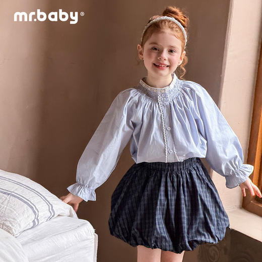 mr.baby春夏韩式复古甜心风灯笼袖木耳边衬衫女童百搭学院上衣 商品图1