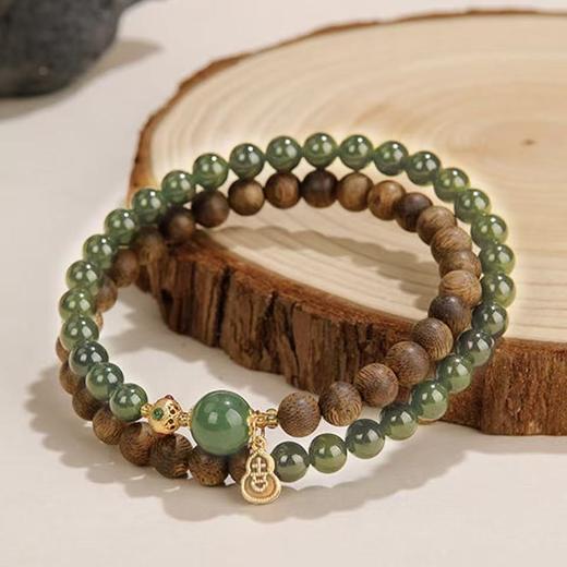 福禄凝玉天然棋楠沉香和田玉双圈手串 商品图2