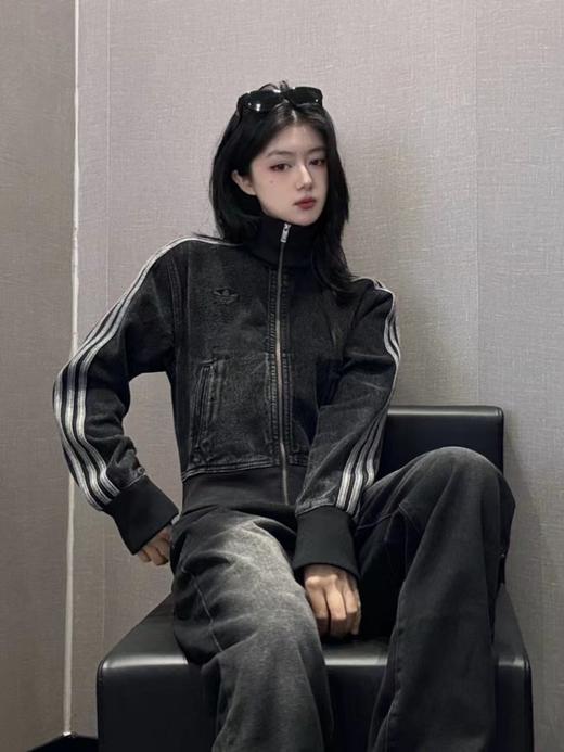 F031055复古立领拉链设计三道杠水洗牛仔夹克外套 商品图3