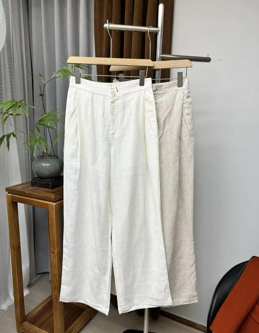 新款100%亚麻阔腿直筒裤（后腰有松紧） 商品图0