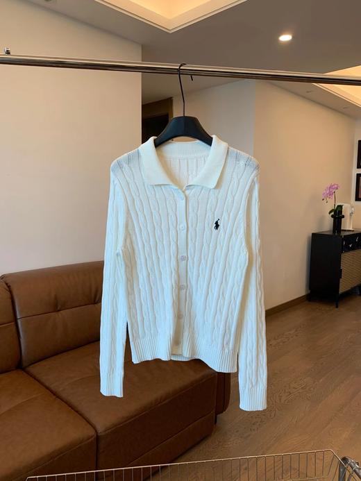 F031049早春POLO翻领绞花编织针织纽扣开衫外套 商品图5