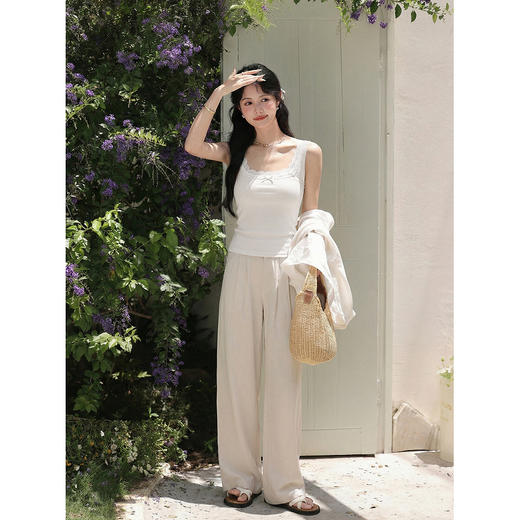 鹿向南「白茶轻柔」米白色背心吊带女夏新款法式蕾丝无袖内搭上衣 商品图2