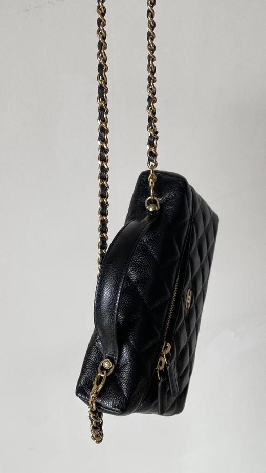 F031038斜纹丝绸混纺面料内里黑色香槟金扣链条手拎盒子包 商品图4