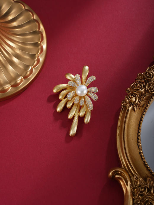 子佩集【花莹缀梦】珍珠惜王妃胸针【XXXZ271】镀金菊花烟花2602 商品图4