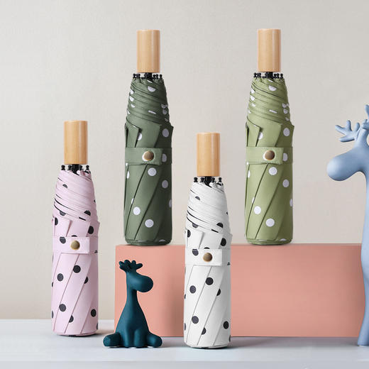 【原木手柄❗高密度防泼伞布】小清新黑胶木柄三折伞男女商务雨伞简约晴雨伞遮阳伞。rh 商品图0