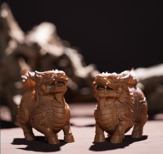 收藏级【印度迈索尔老山檀黑肉麒麟一对】| 大梦香堂 商品图0