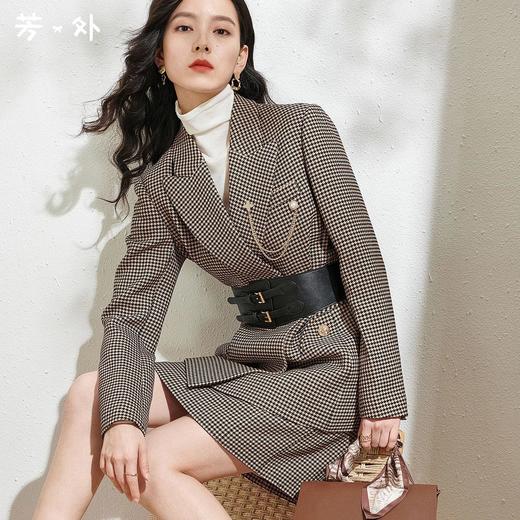 剩S/M/L 芳外春季新款复古经典千鸟格小西装外套宽松中长款西服女1970 商品图0
