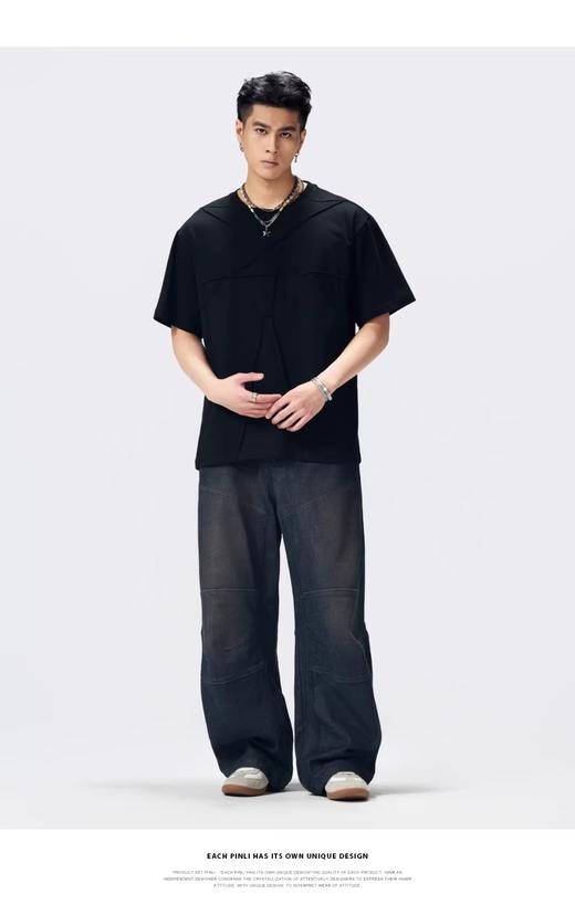 PINLI品立2026夏季新款男士宽松圆领短袖T恤纯色休闲打底上衣潮牌GD262111015 商品图9