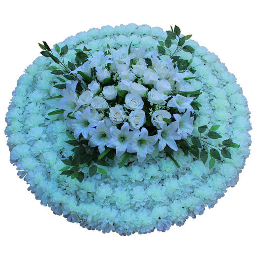 绿+纯白+绿+纯白仿真花圈1.3米绢花圈假花圈白事用菊花殡仪馆装饰花祭祀祭奠陵园 商品图0