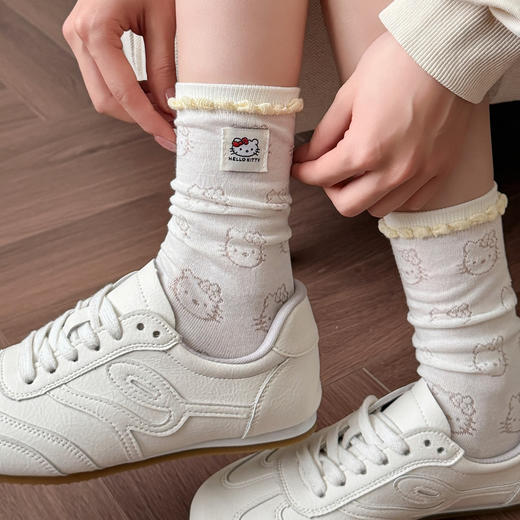 4双一组！春夏卡通kitty猫布标女袜棉袜 彩色泡泡口 轻薄镂空网眼 柔软透气 可爱满分 商品图0