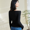 剩S/XXL 米思阳2026春季新款时尚气质黑色修身T恤露肩一字领褶皱上衣0201 商品缩略图2