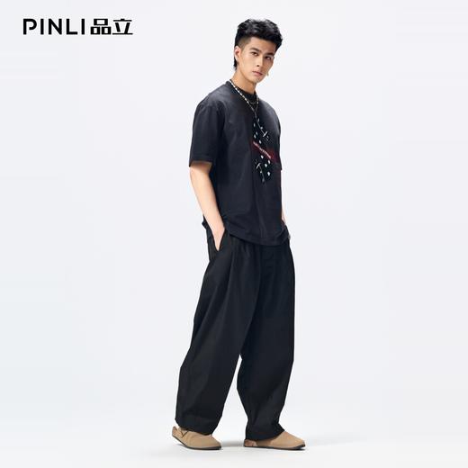 PINLI品立2026夏季新款男士圆领马年贴布字母印花短袖T恤上衣潮牌BG262111019 商品图1