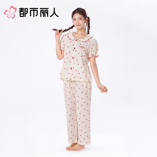都市丽人睡衣女士睡衣薄家居服软绵绵印花睡衣女士软绵绵短袖套装女装短袖短裤+长裤LHC5A2 商品图3