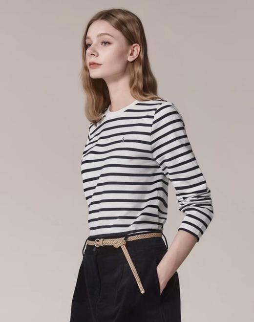 点此购买 哈吉斯春秋季女士宽松撞色条纹打底内搭纯棉长袖T恤 ss 341790 商品图5