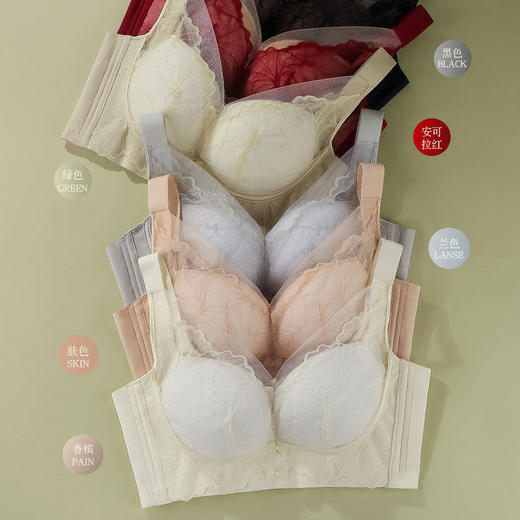 ZYQ-563  大胸聚拢内衣莫代尔舒适薄款透气蕾丝性感上托收副乳无磁调整文胸（单件） 商品图3