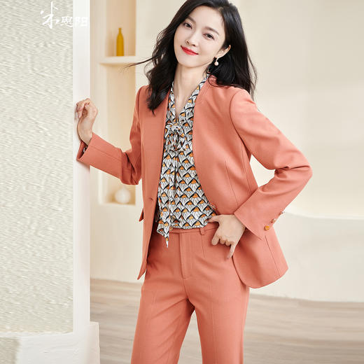 米思阳知性优雅纯色通勤百搭一粒扣长袖外套女5Q22CW2344 商品图0