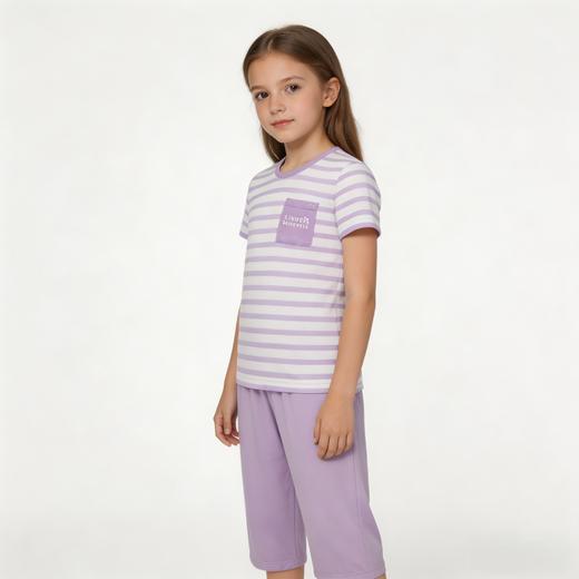 【莫代尔系列】舒雅童装女童短袖七分裤家居套装95%莫代尔5% 氨纶 3F/26383H 商品图2