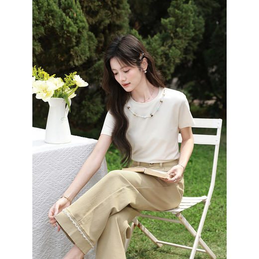 鹿向南「步履生花」高级感卡其色直筒牛仔裤女夏季显瘦小个子长裤 商品图4