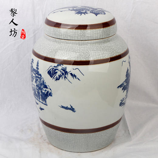 陶瓷骨灰坛 双盖景德镇青花开片山水陶瓷骨灰盒 商品图2