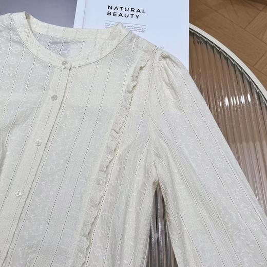 F031059早春假日法式轻薄呼吸感透气纯棉刺绣提花时尚清淡配色特殊领口衬衫 商品图13