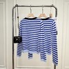 F031003显白蔚蓝早春新款时髦撞色条纹爱心刺绣舒适针织衫上衣 商品缩略图2
