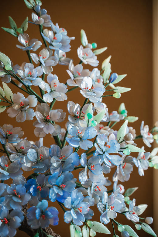 独角鹿西洋古董中国出品宝相花纹景泰蓝盆装饰「蓝韵碧桃」珍宝像生盆景 商品图4