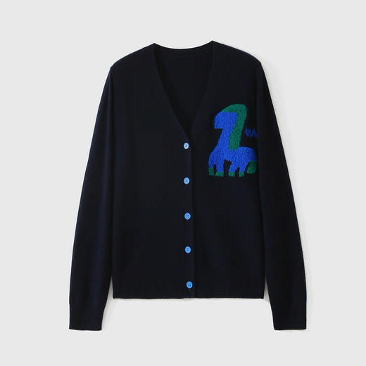 奇妙小马~100%纯山羊绒开衫女重工提花撞色毛衣针织衫CYR260576 商品图1