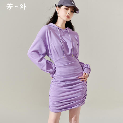 剩S/M/L/XL 芳外新款气质收腰显瘦包臀裙抽绳连帽褶皱针织连衣裙8I24AL0111 商品图0