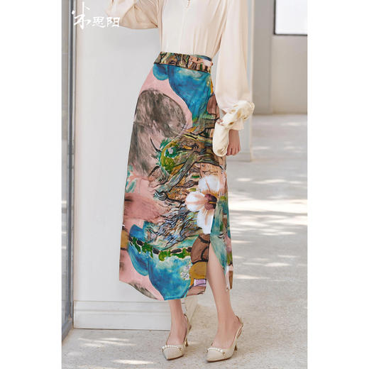 剩S/M/L 米思阳2025春季新款时尚水墨印花半身裙设计感度假穿搭裙子女5450 商品图0