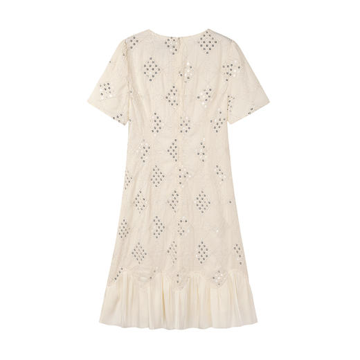 奢姿大码女装2026夏季胖妹妹时尚亮片蕾丝圆领连衣裙气质通勤长裙9962894473 商品图1