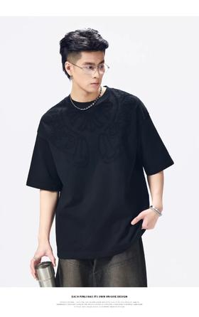 PINLI品立2026夏季新款男士宽松圆领激光烧花短袖T恤休闲上衣潮牌GD262111016